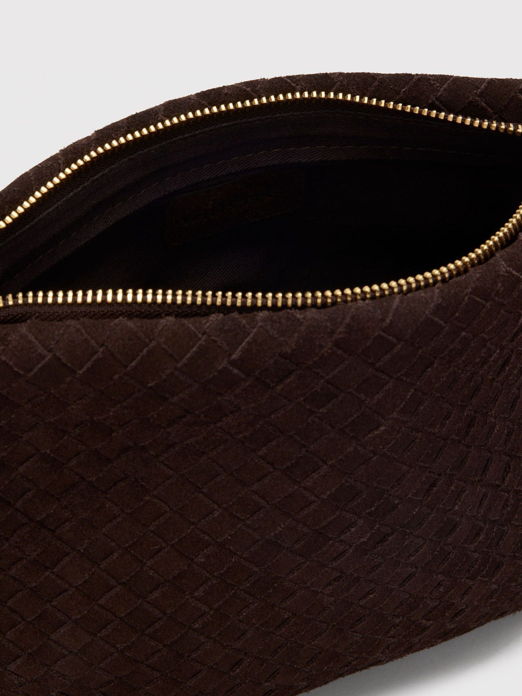 Whistles brown woven suede zip clutch (British brand)
