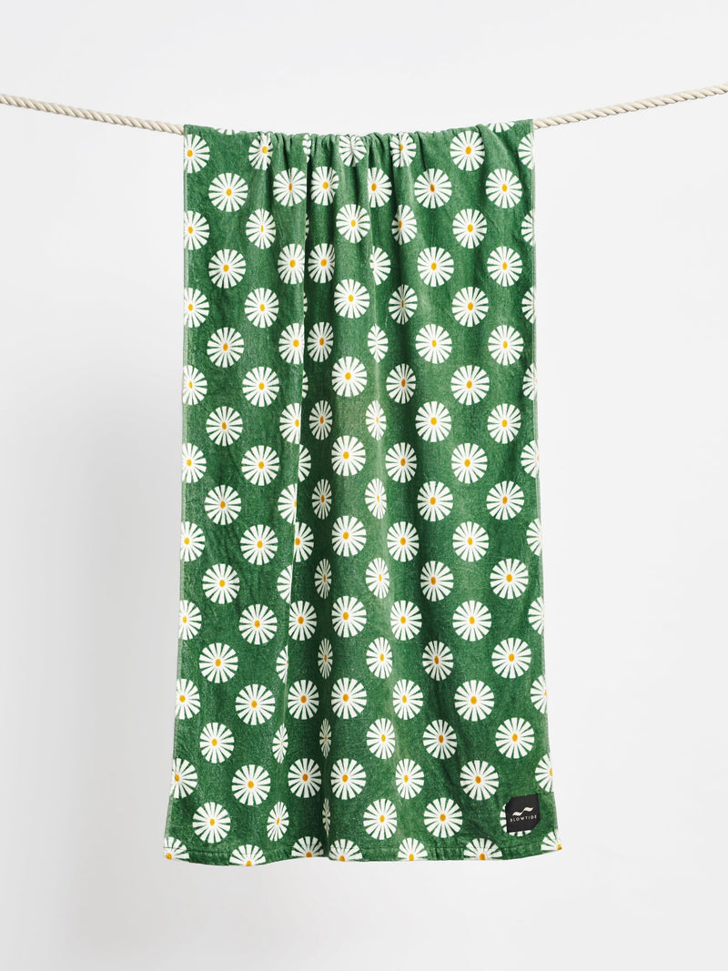 SlowTide Green Sun Dazed artistic beach towel 30x60 inches, imported from the UK