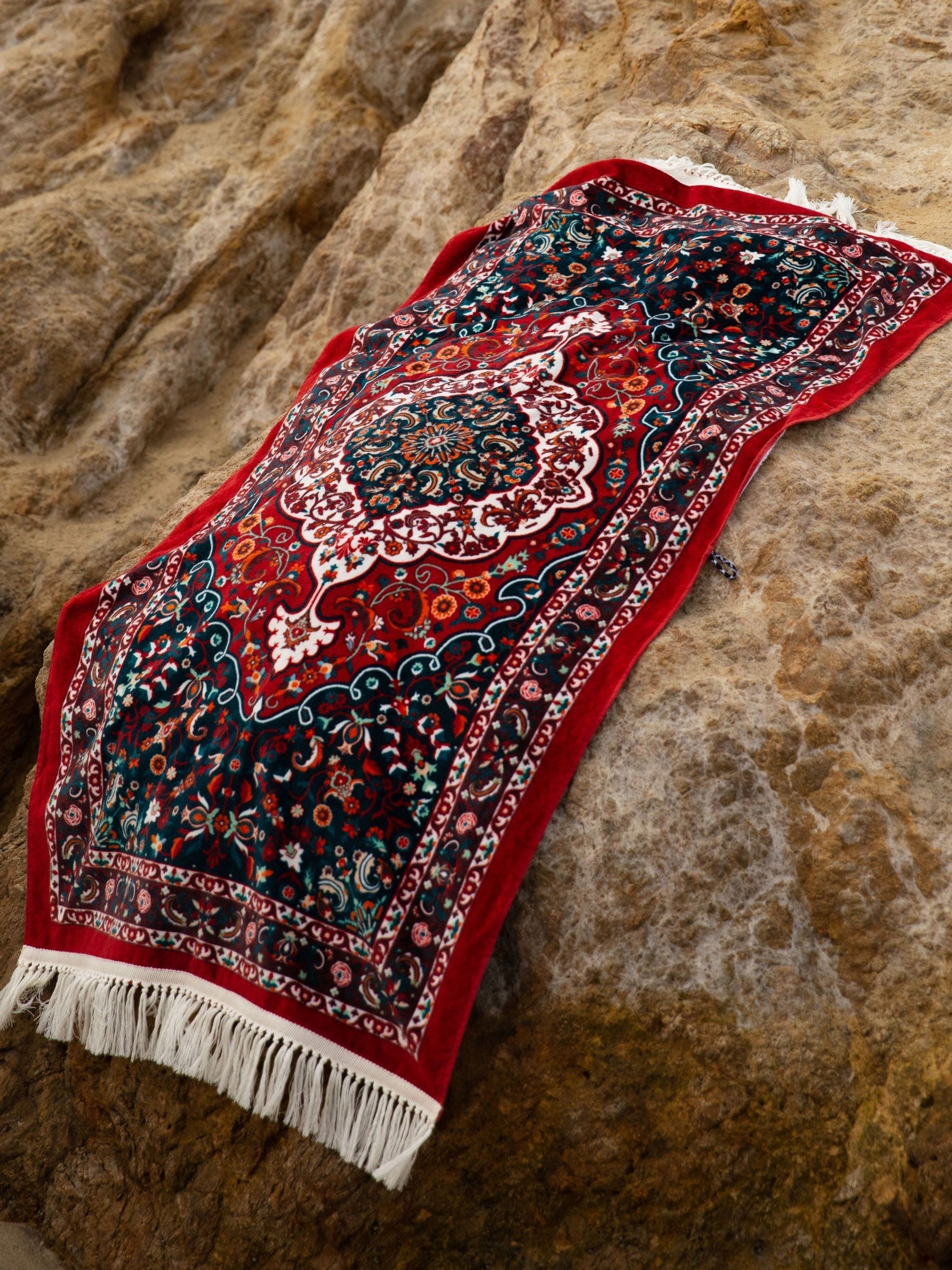 SlowTide Burgundy Haven cotton artistic beach towel, imported from the UK
