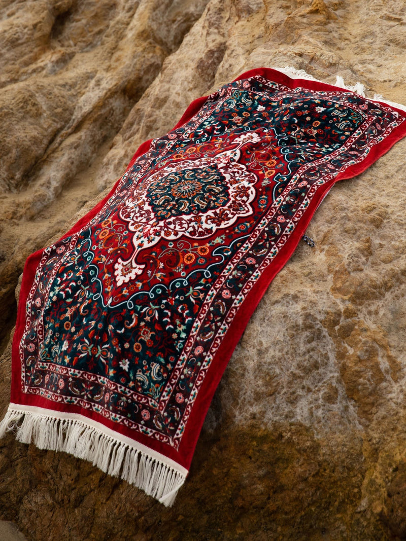 SlowTide Burgundy Haven cotton artistic beach towel, imported from the UK