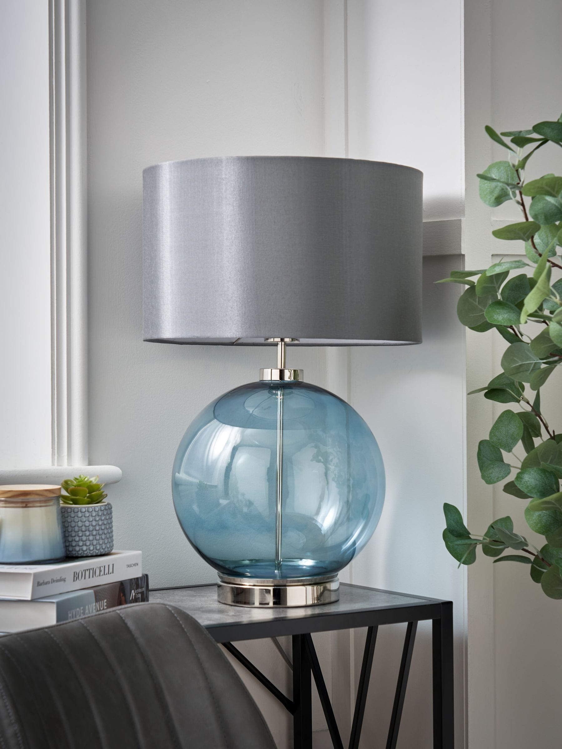 BHS Blue Nickel Metro Ball Table Lamp (British brand)