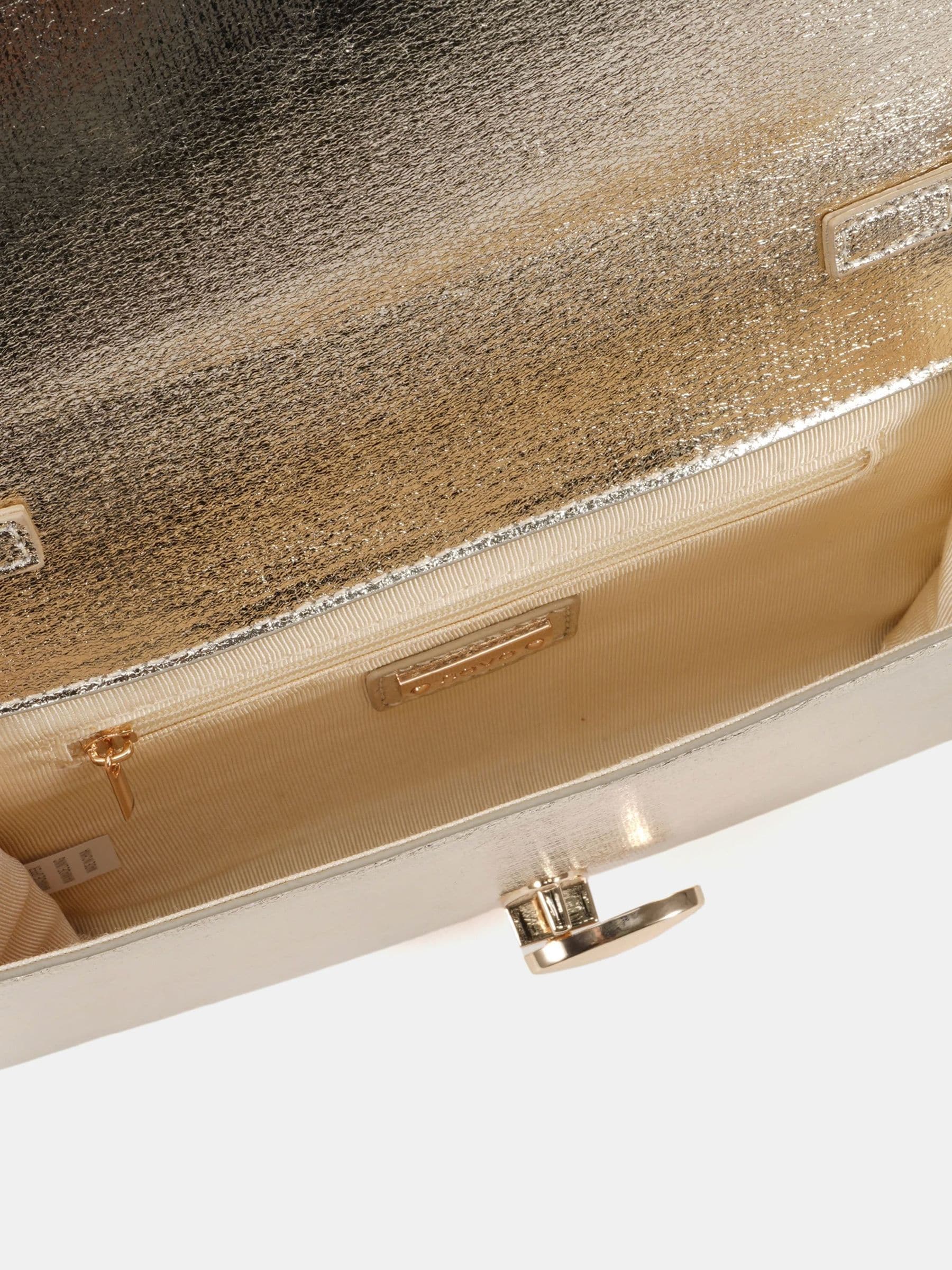 Novo gold clutch bag with twist hardware closure (British brand)