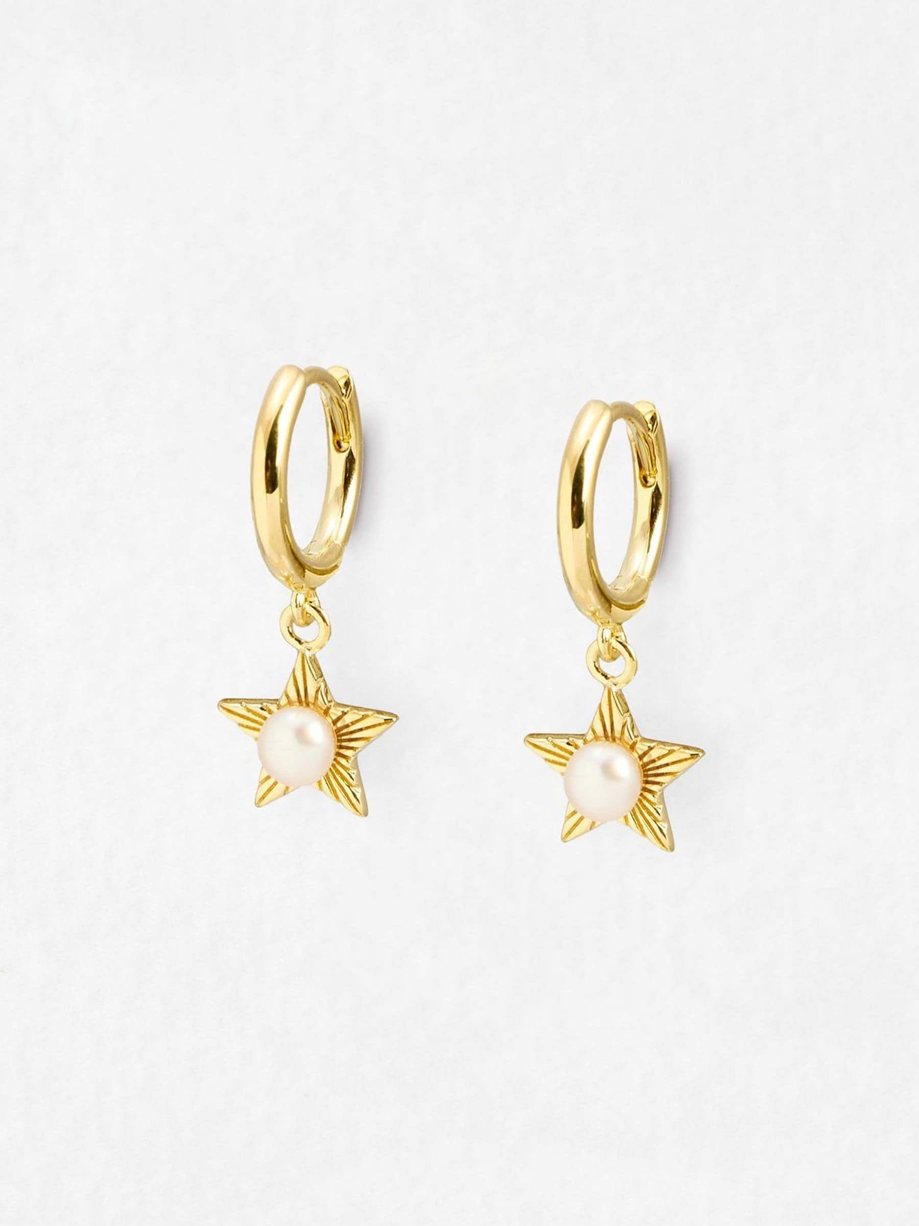 Oliver Bonas gold plated pearl star drop hoop earrings (British brand)
