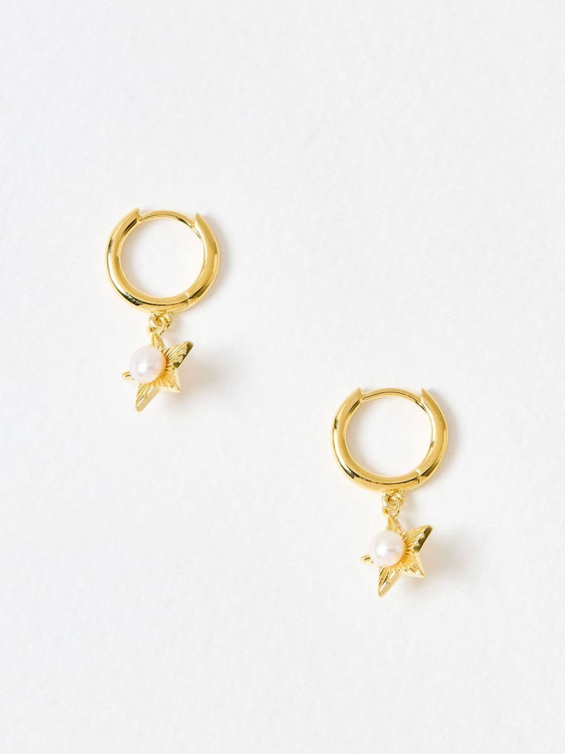 Oliver Bonas gold plated pearl star drop hoop earrings (British brand)