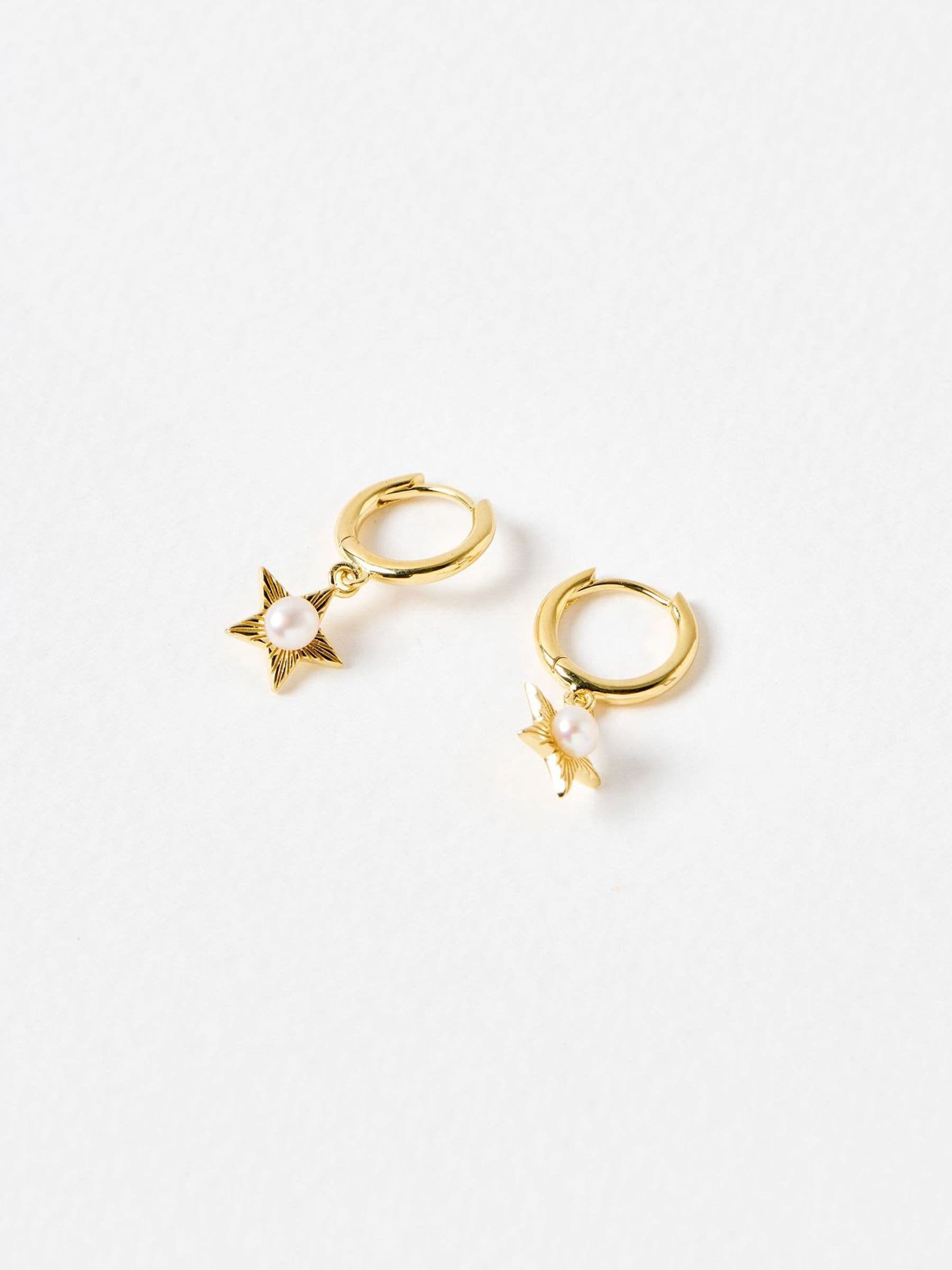 Oliver Bonas gold plated pearl star drop hoop earrings (British brand)
