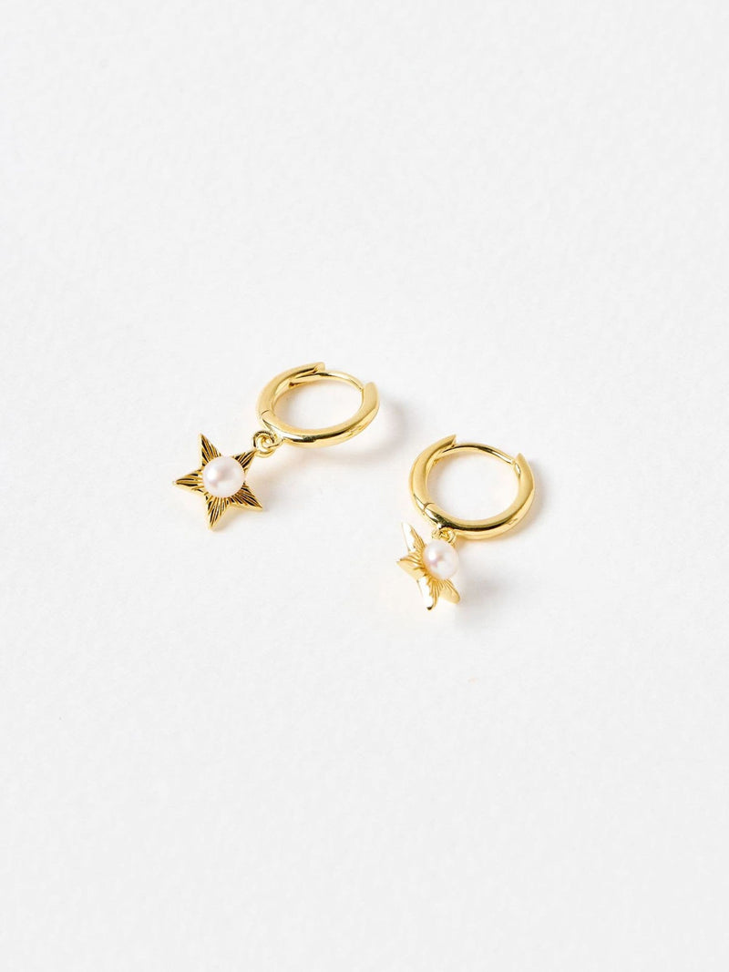 Oliver Bonas gold plated pearl star drop hoop earrings (British brand)
