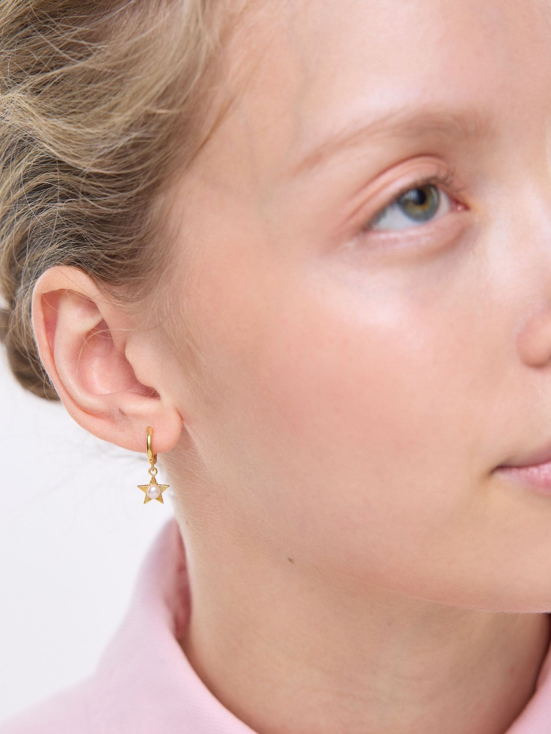 Oliver Bonas gold plated pearl star drop hoop earrings (British brand)