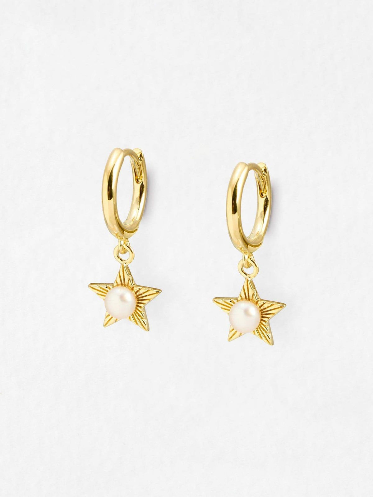 Oliver Bonas gold plated pearl star drop hoop earrings (British brand)