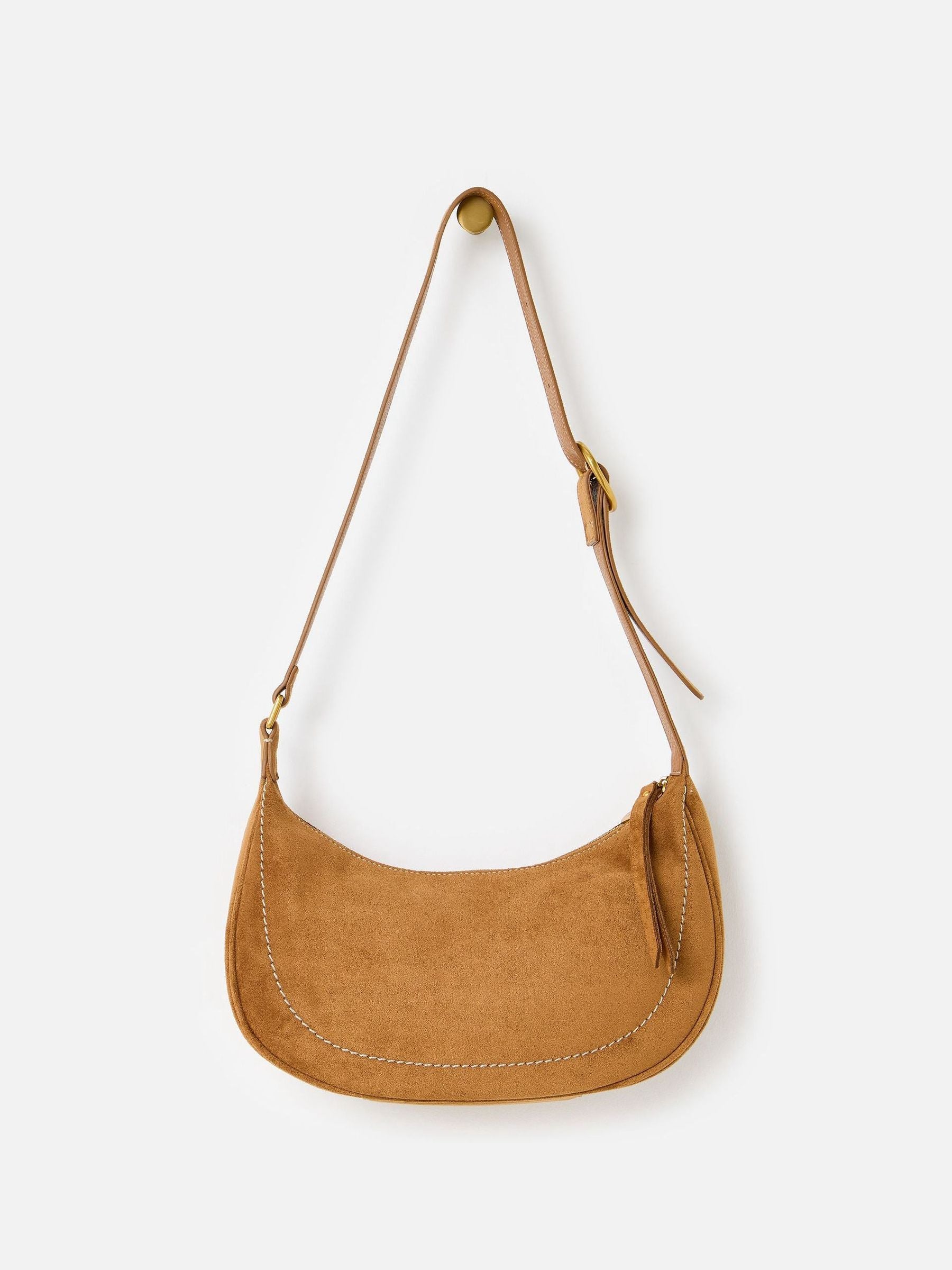 Oliver Bonas Ida tan faux suede sling crossbody bag, UK version