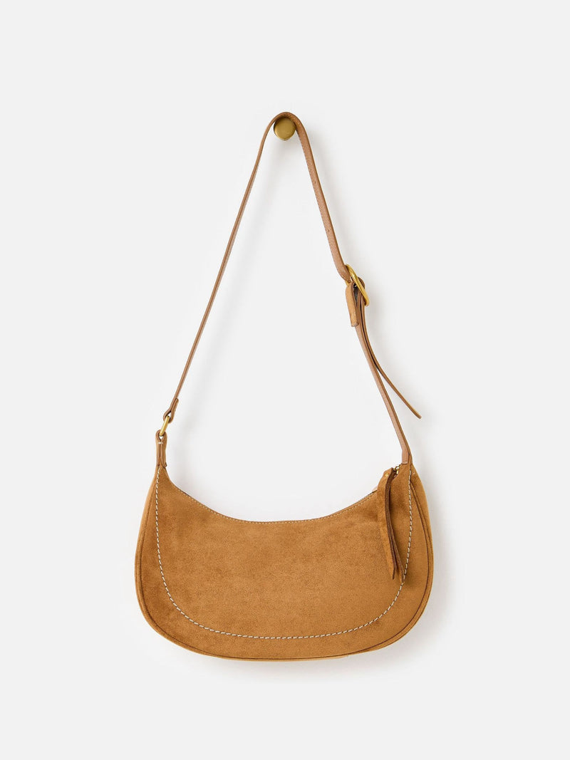Oliver Bonas Ida tan faux suede sling crossbody bag, UK version