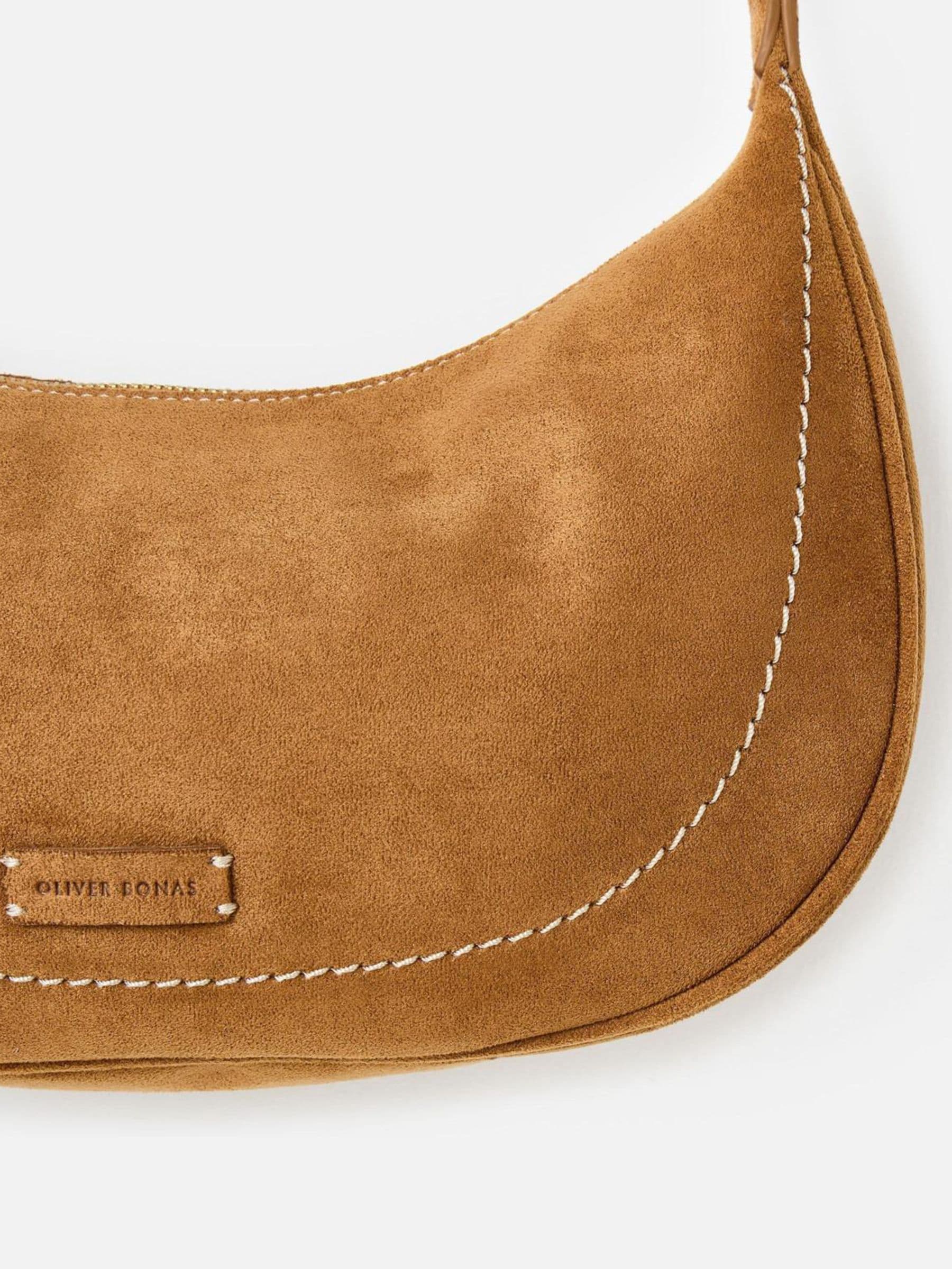 Oliver Bonas Ida tan faux suede sling crossbody bag, UK version