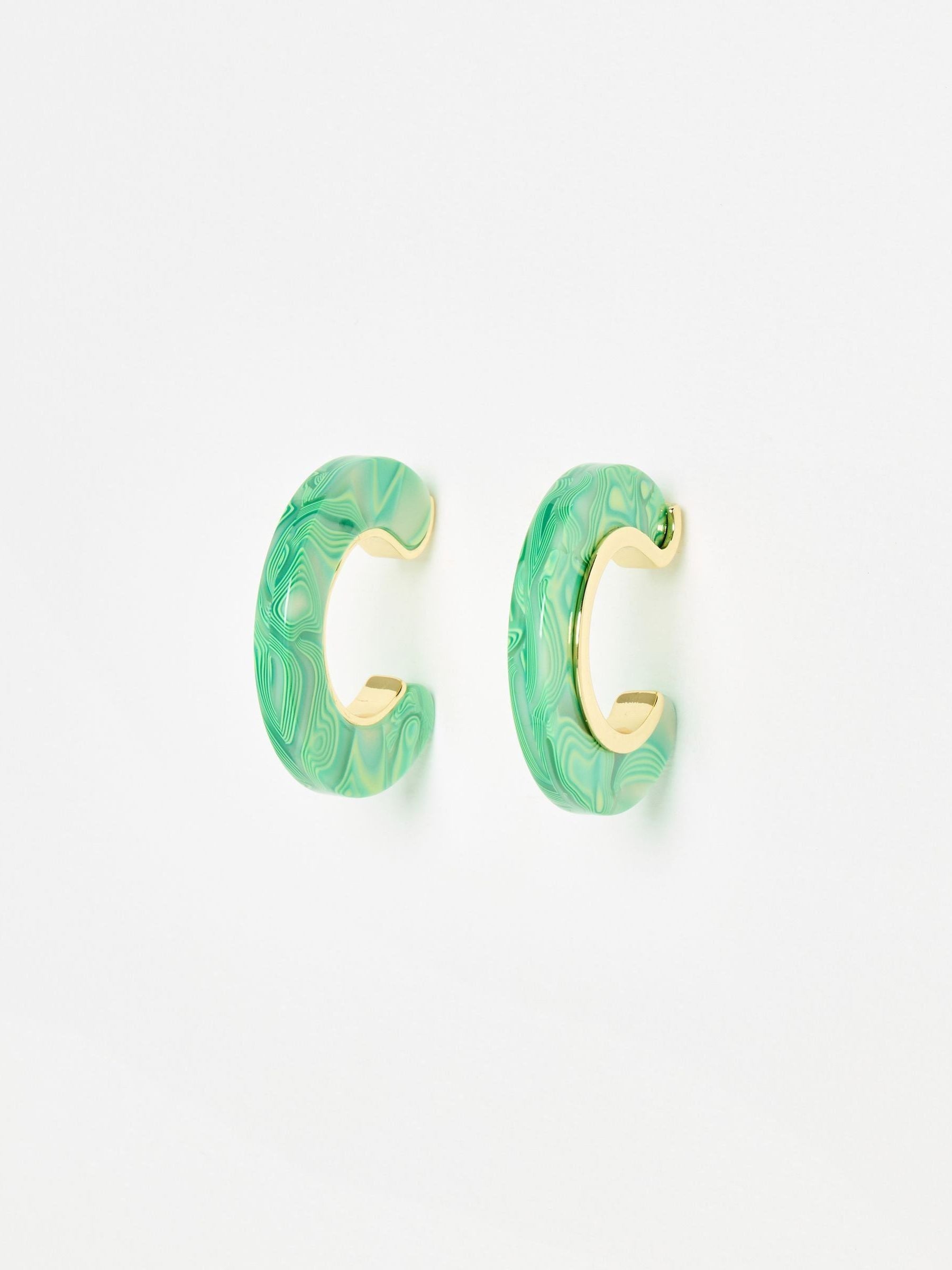 Oliver Bonas green resin gold detail hoop earrings - British product