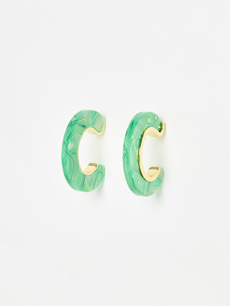 Oliver Bonas green resin gold detail hoop earrings - British product