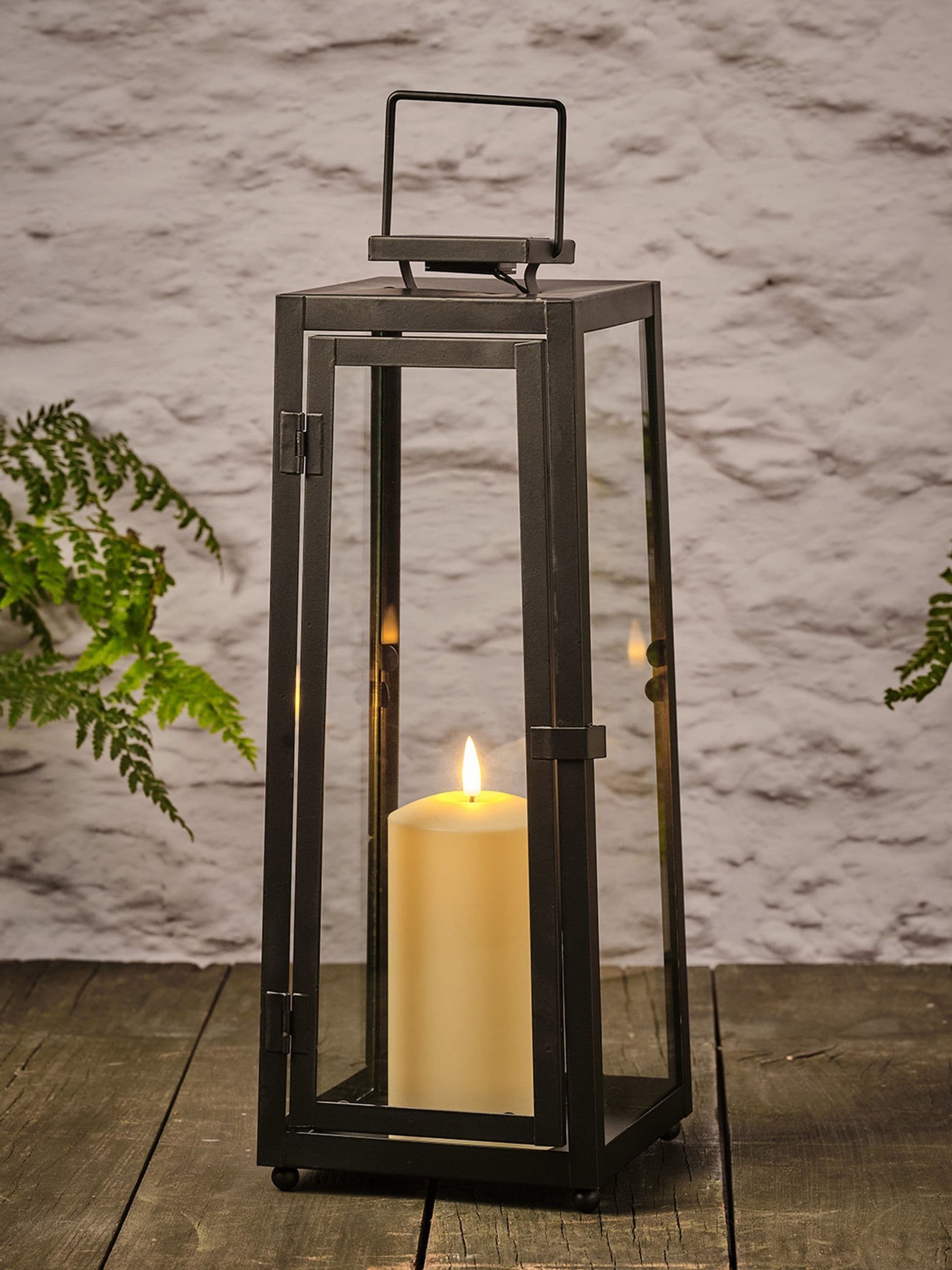 Lights4fun Porto black solar garden lantern large - British product