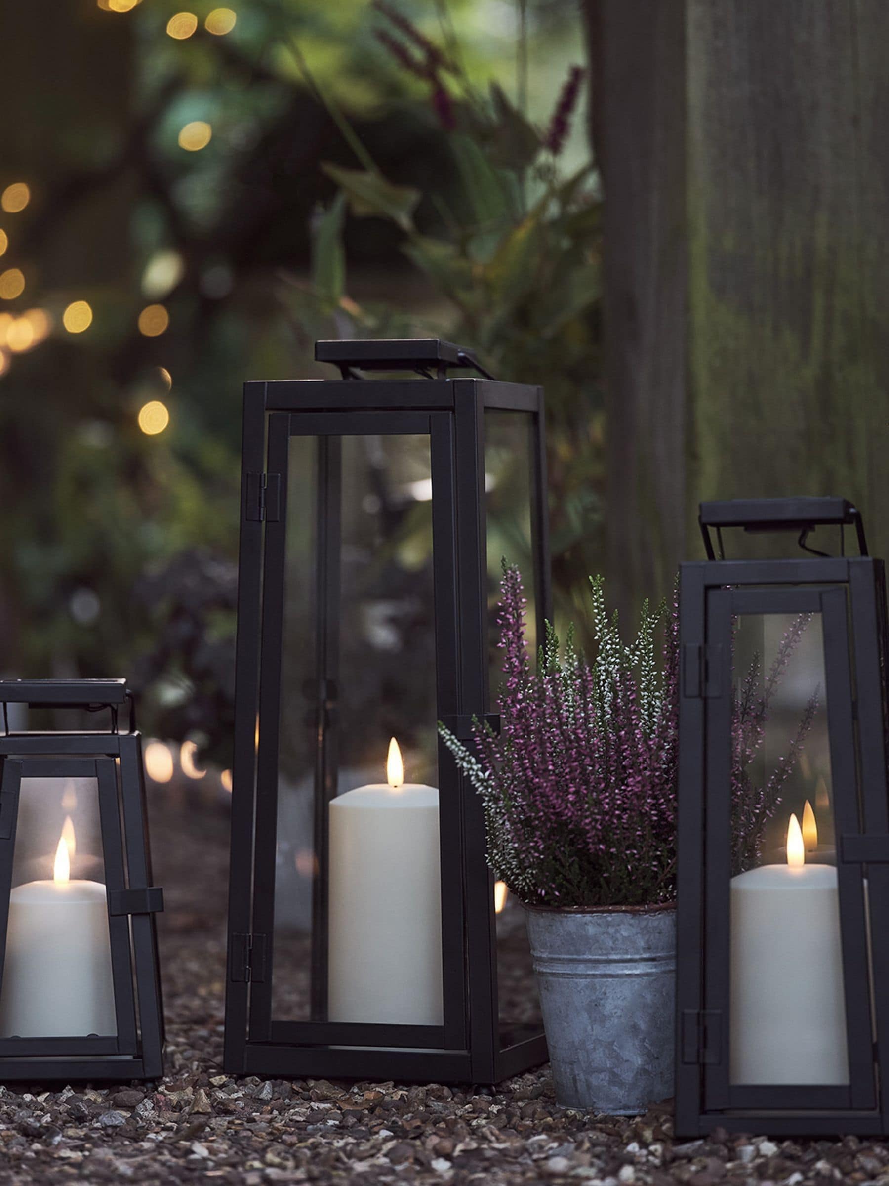 Lights4fun Porto black solar garden lantern large - British product