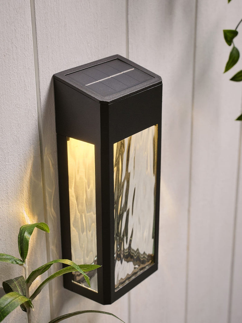 Lights4fun black glass solar wall light - British product