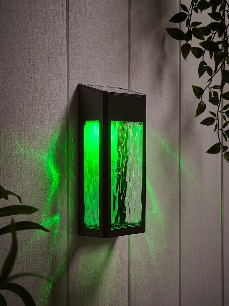 Lights4fun black glass solar wall light - British product