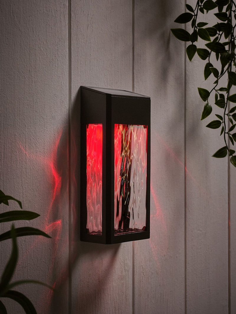 Lights4fun black glass solar wall light - British product