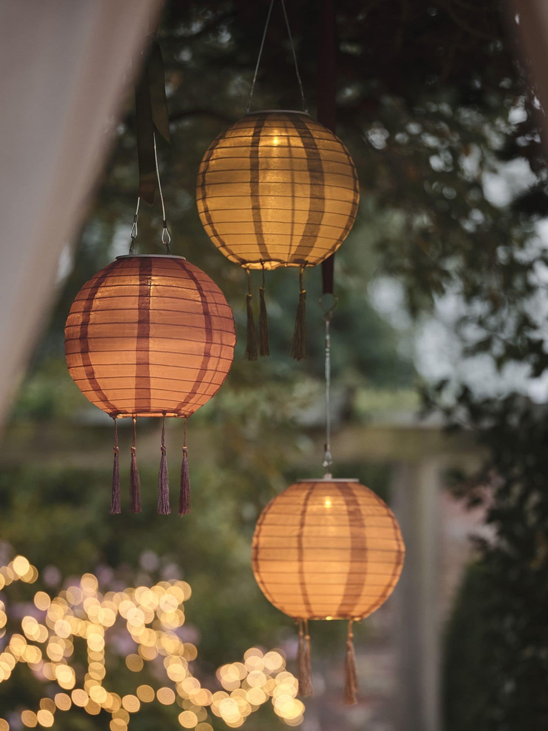Lights4fun Lucena lantern set brown green pink 20cm, UK version