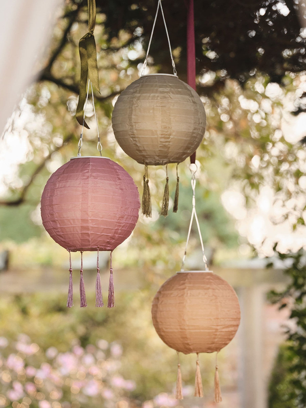 Lights4fun Lucena lantern set brown green pink 20cm, UK version