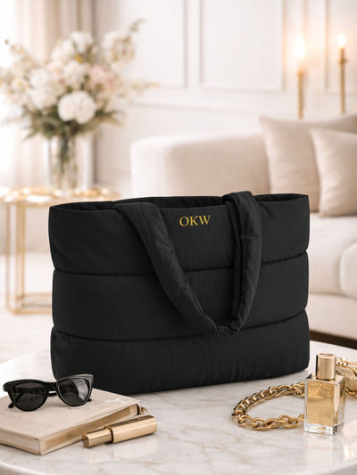 Next Loveabode Personalised Quilted Black Tote Bag- Buy online at McGrocer