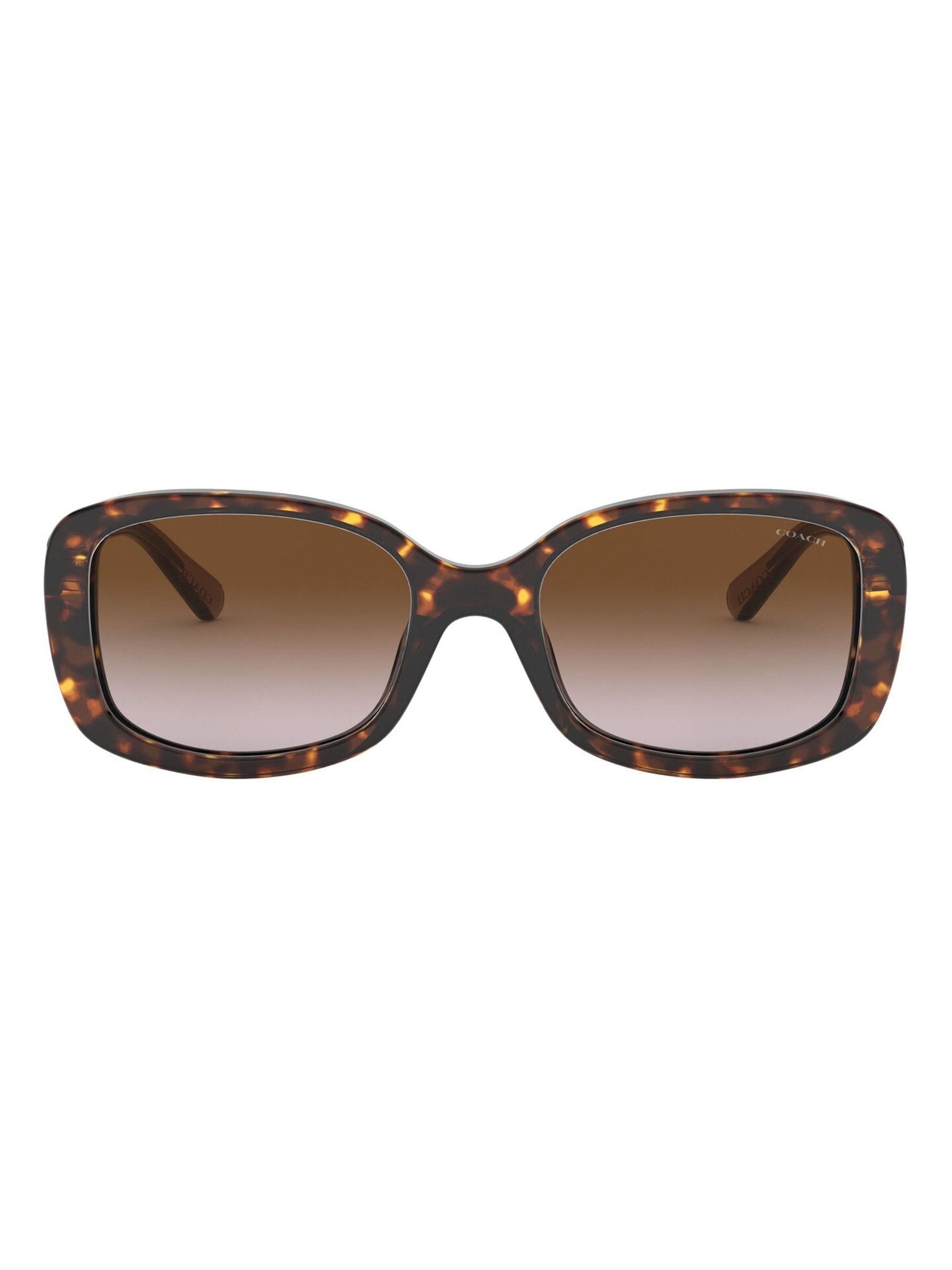 Coach rectangle sunglasses in dark tortoise frame with brown gradient lenses, UK version