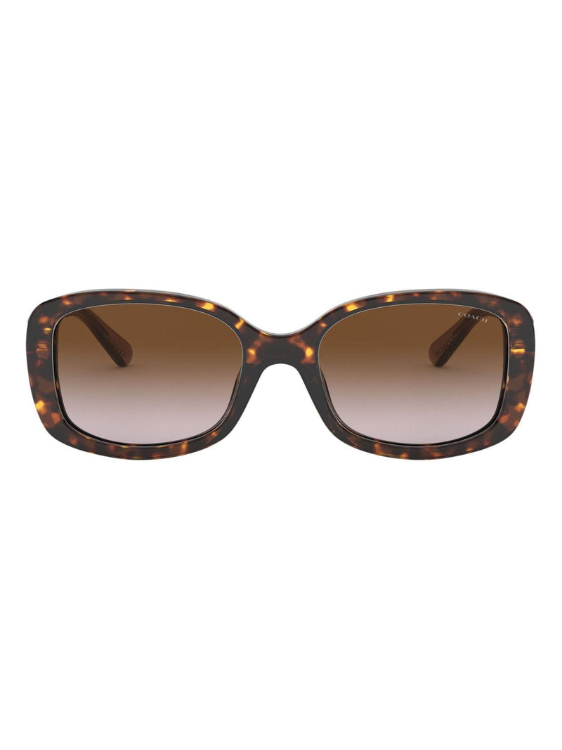 Coach rectangle sunglasses in dark tortoise frame with brown gradient lenses, UK version