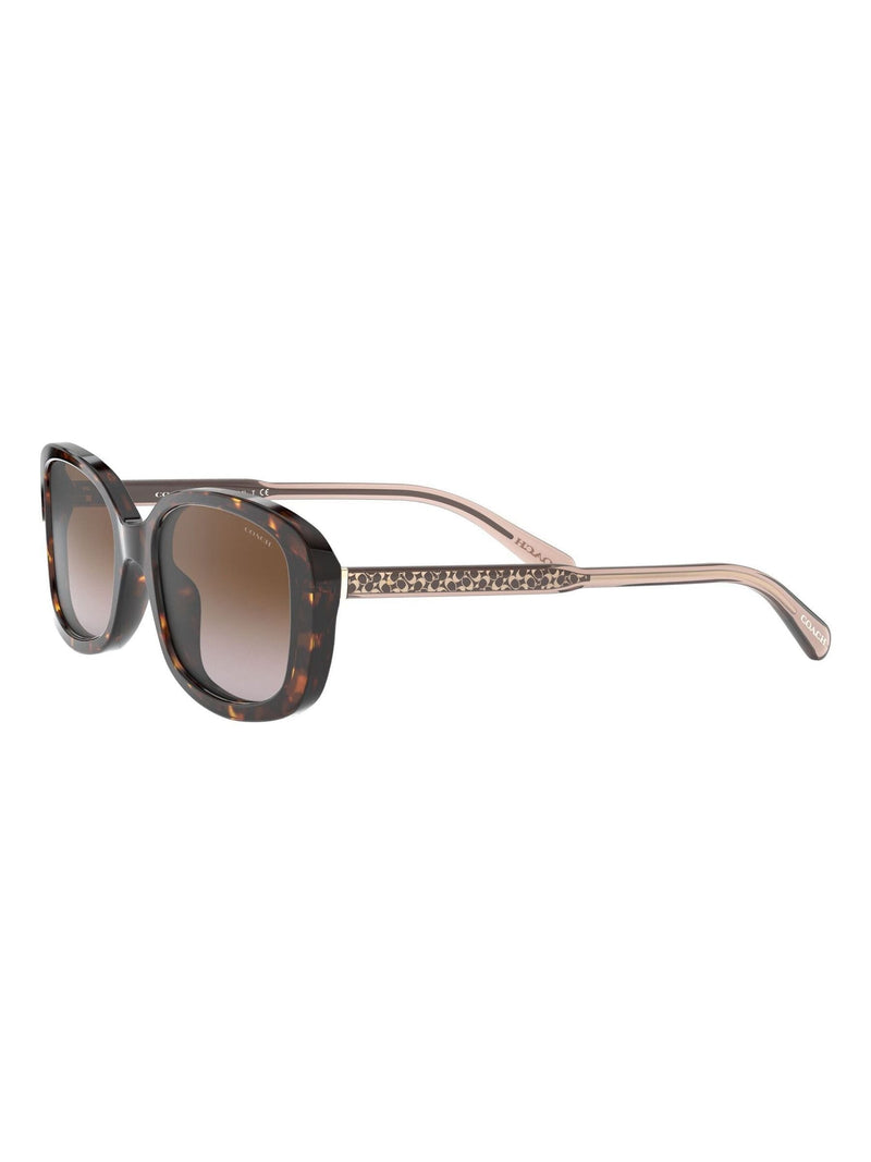 Coach rectangle sunglasses in dark tortoise frame with brown gradient lenses, UK version