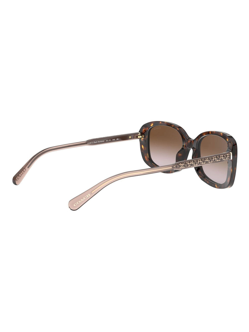 Coach rectangle sunglasses in dark tortoise frame with brown gradient lenses, UK version