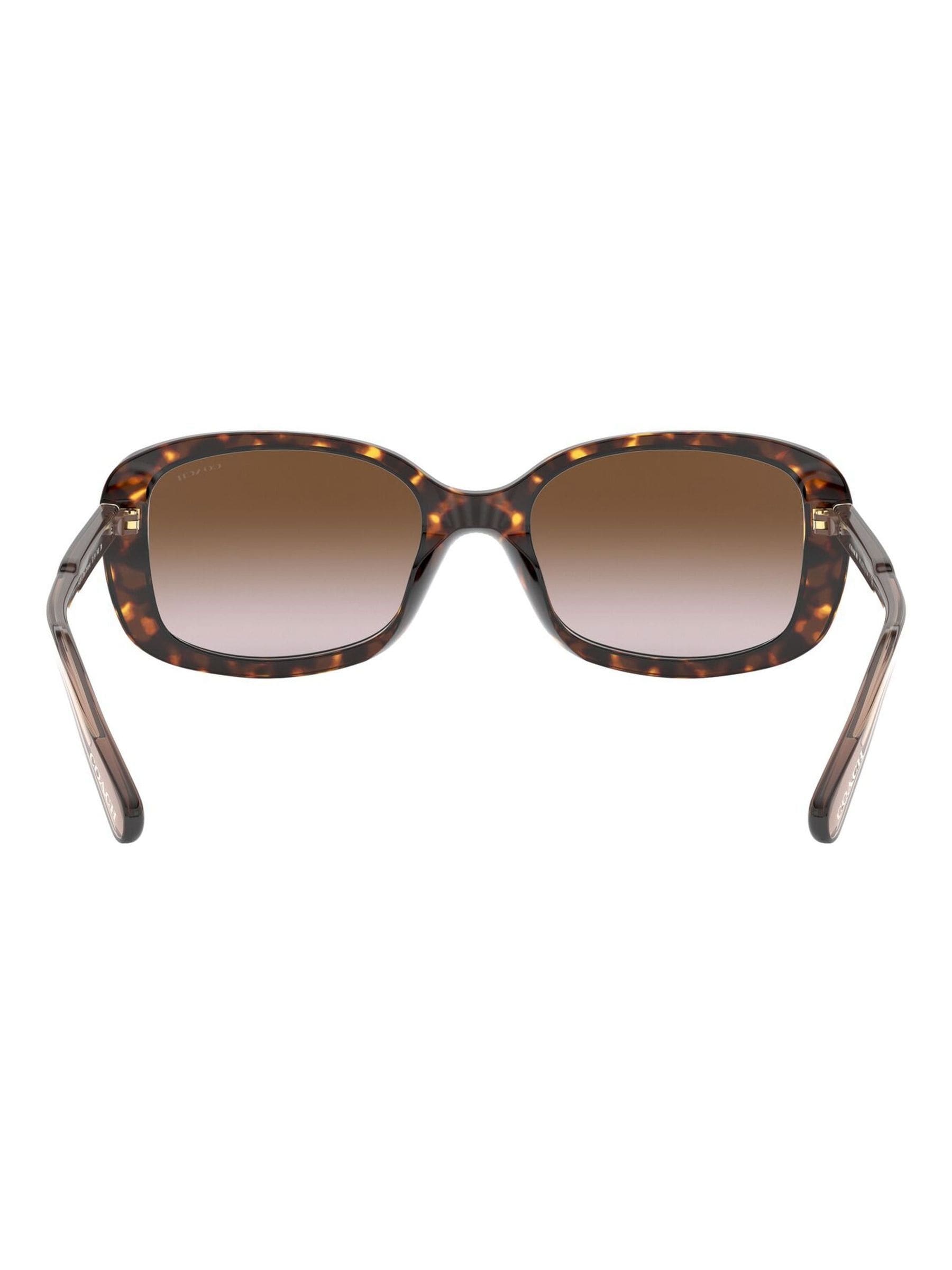 Coach rectangle sunglasses in dark tortoise frame with brown gradient lenses, UK version