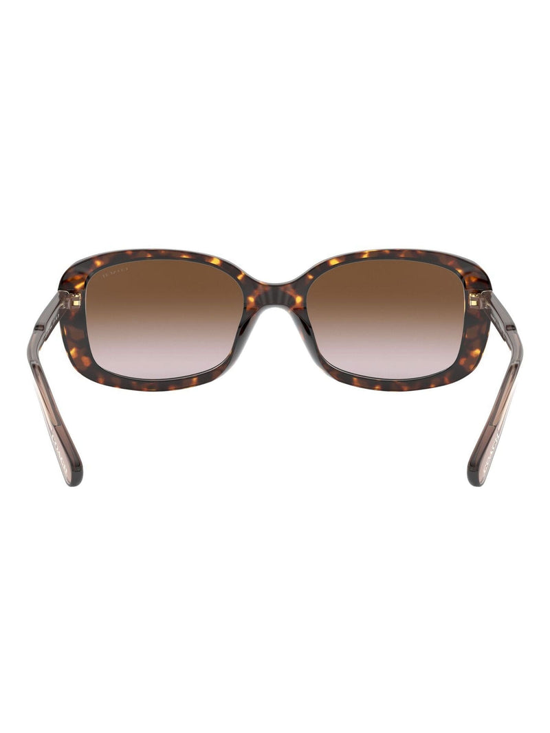 Coach rectangle sunglasses in dark tortoise frame with brown gradient lenses, UK version
