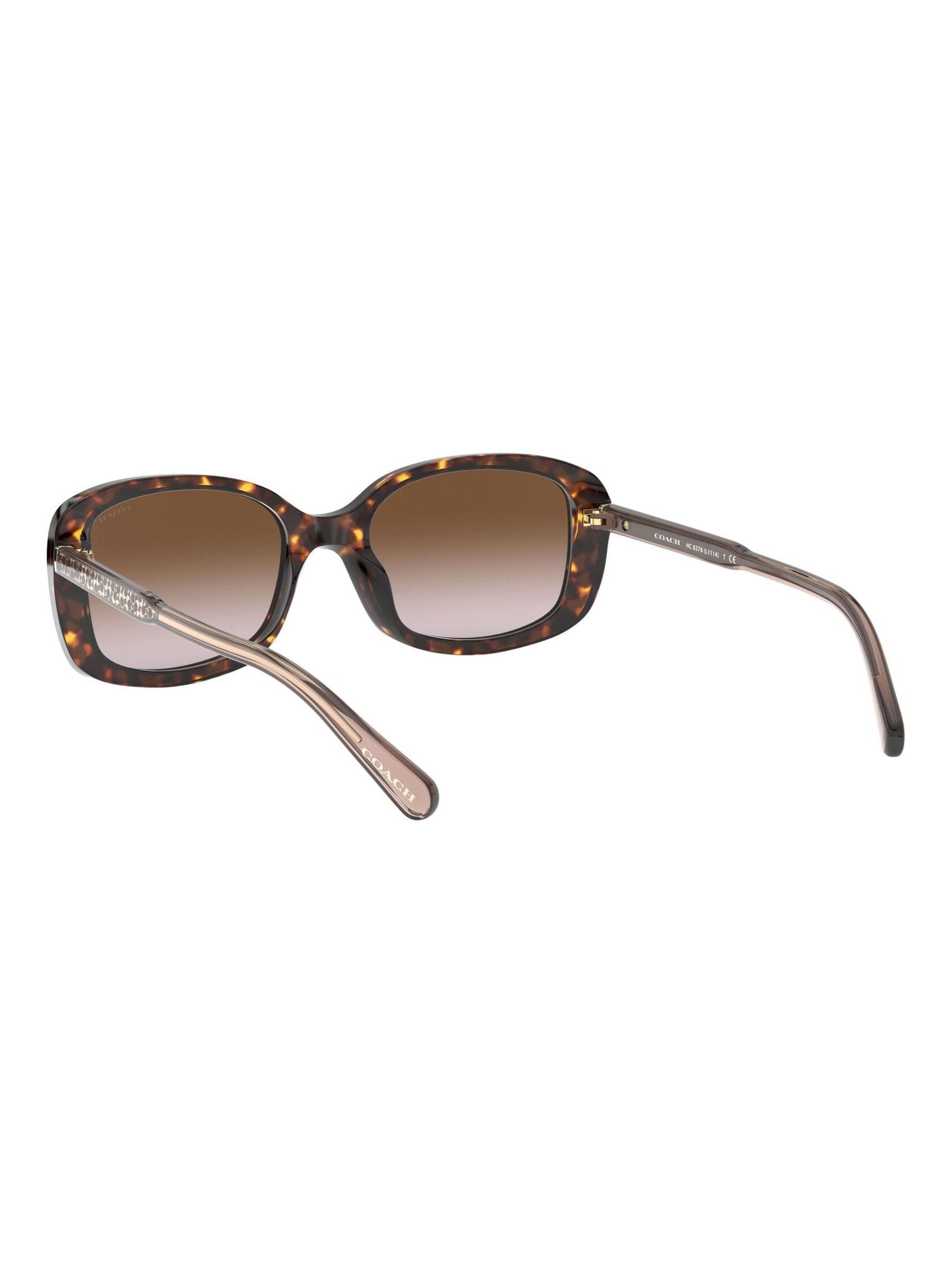 Coach rectangle sunglasses in dark tortoise frame with brown gradient lenses, UK version