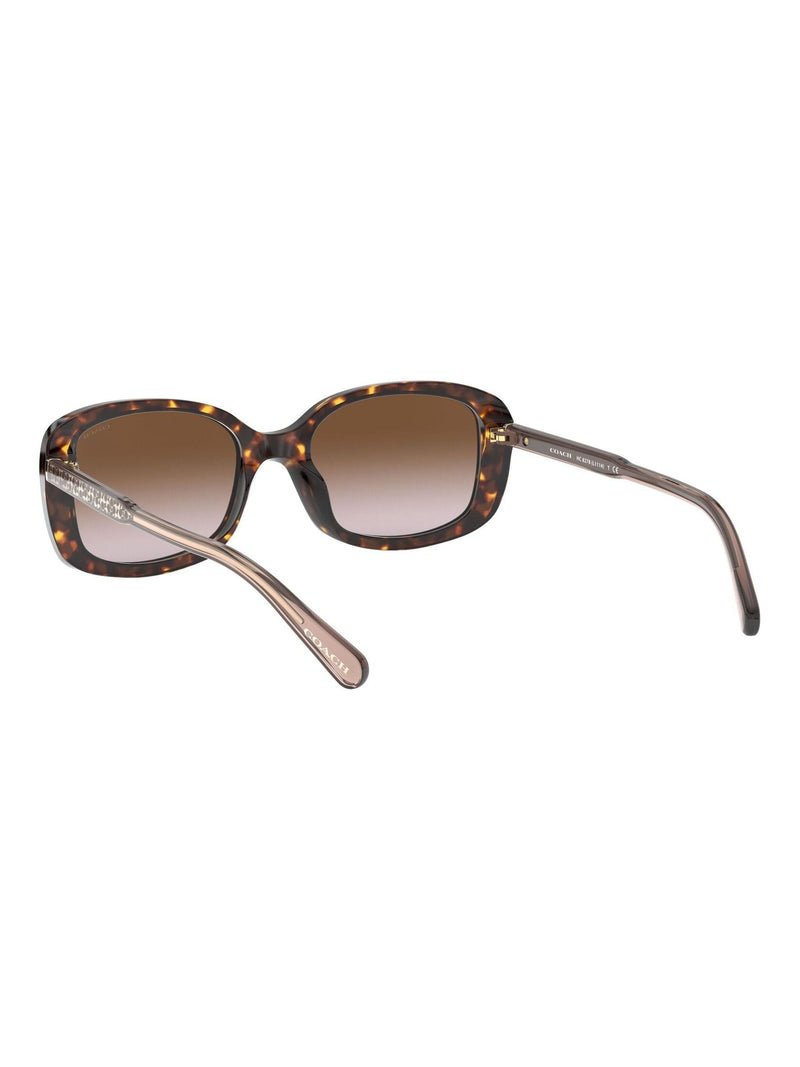 Coach rectangle sunglasses in dark tortoise frame with brown gradient lenses, UK version