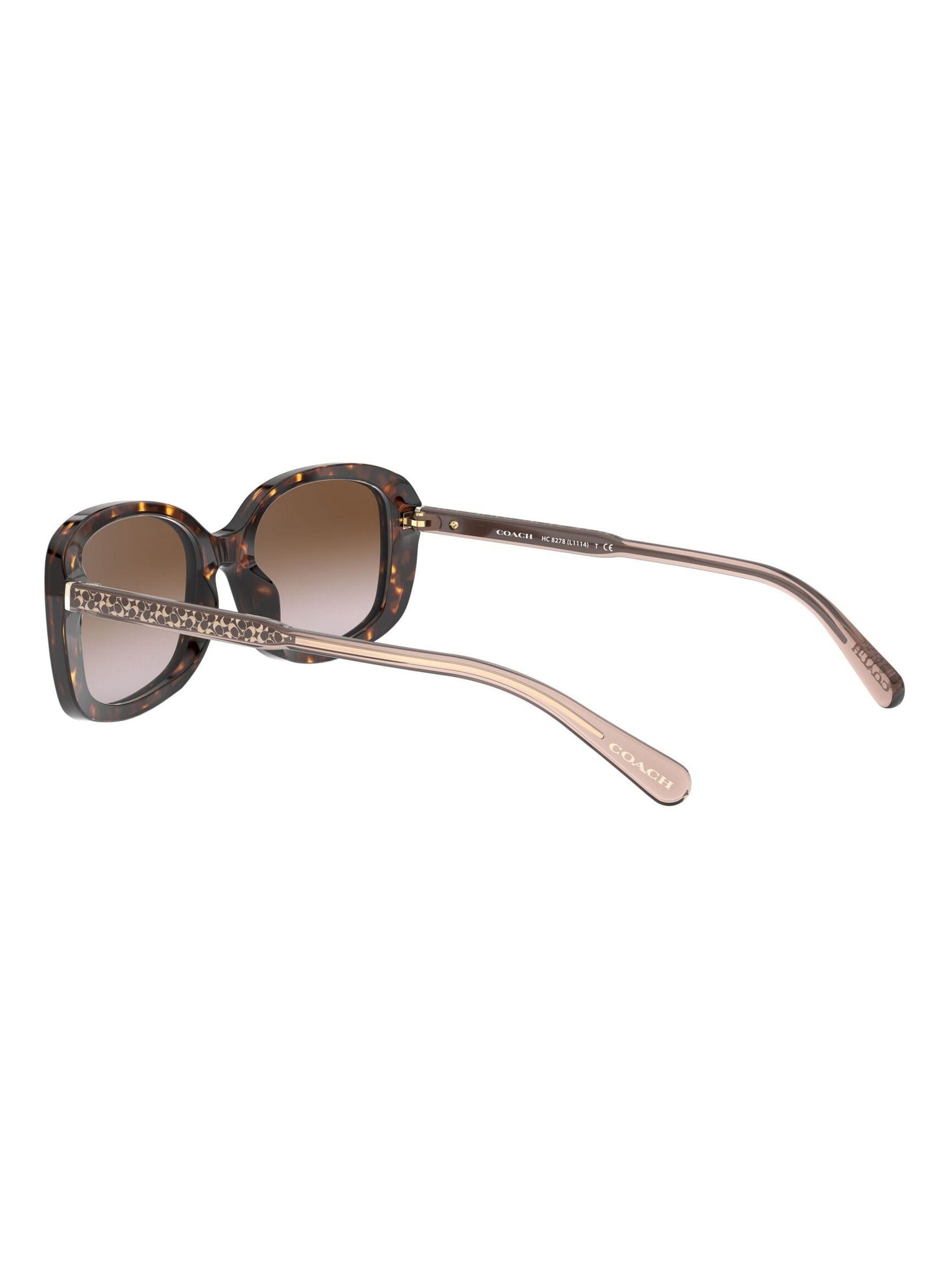 Coach rectangle sunglasses in dark tortoise frame with brown gradient lenses, UK version