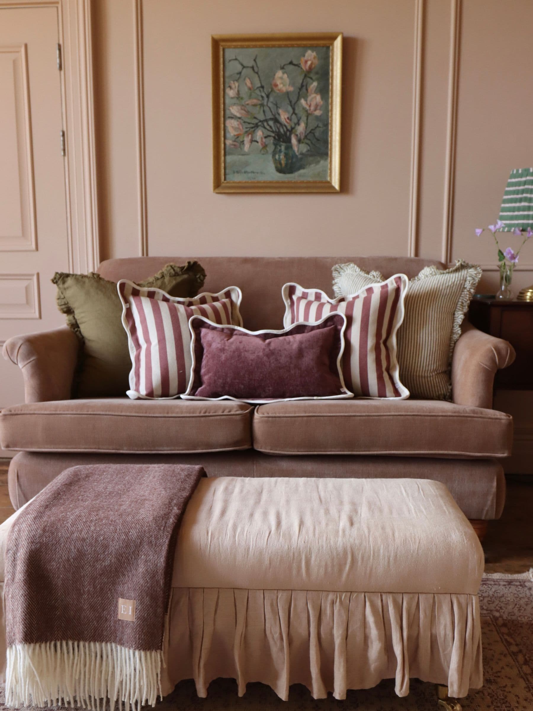 Ellenvale Interiors plum striped scalloped edge cushion cover 45x45cm - British product