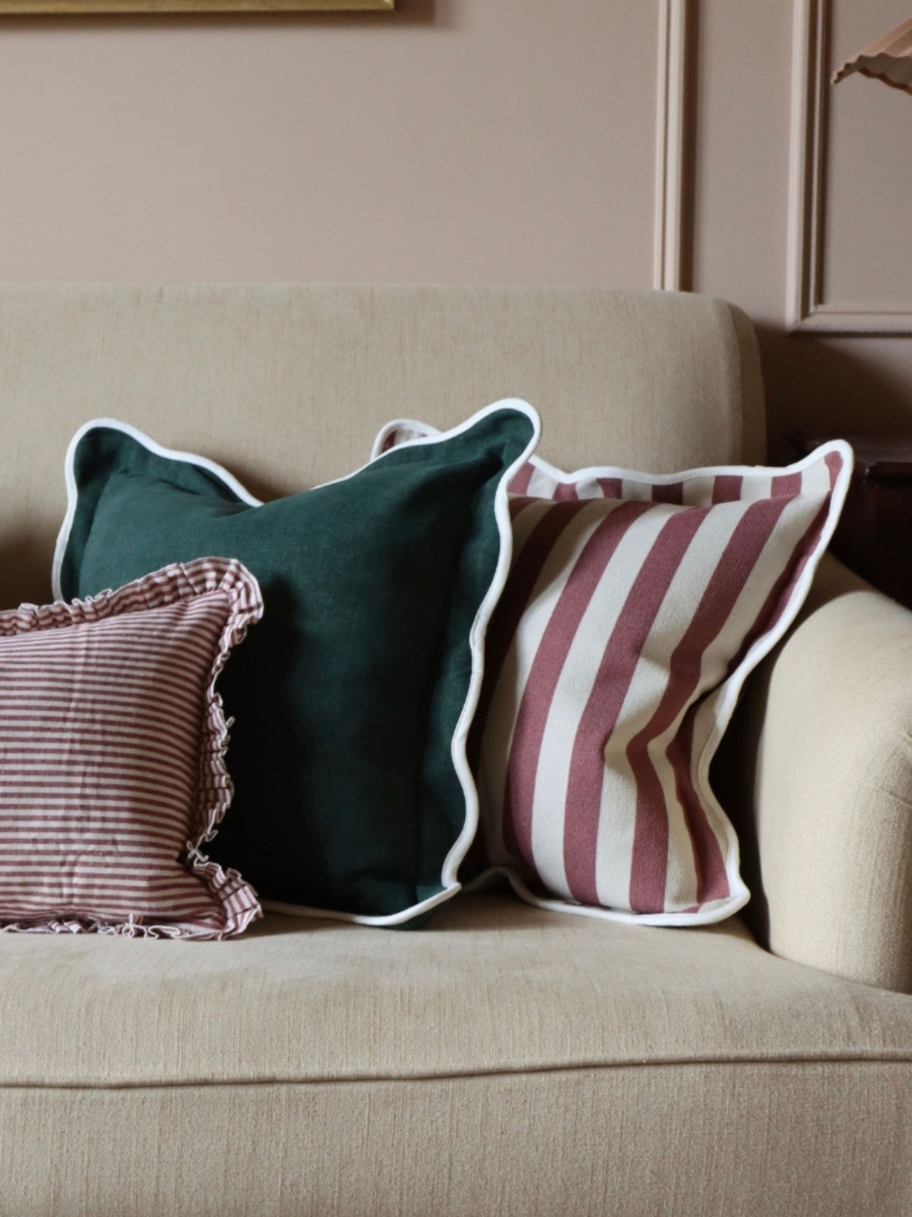Ellenvale Interiors plum striped scalloped edge cushion cover 45x45cm - British product
