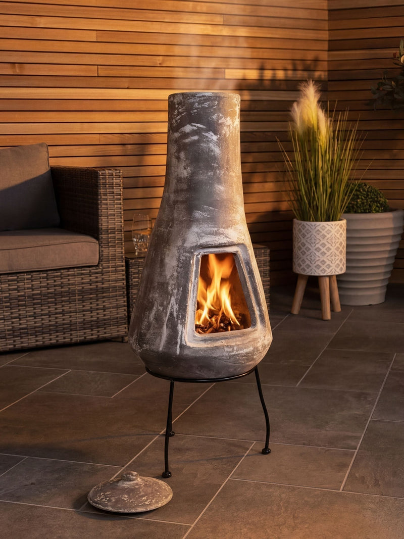 Charles Bentley medium Barcelona clay chiminea 87cm, imported from the UK