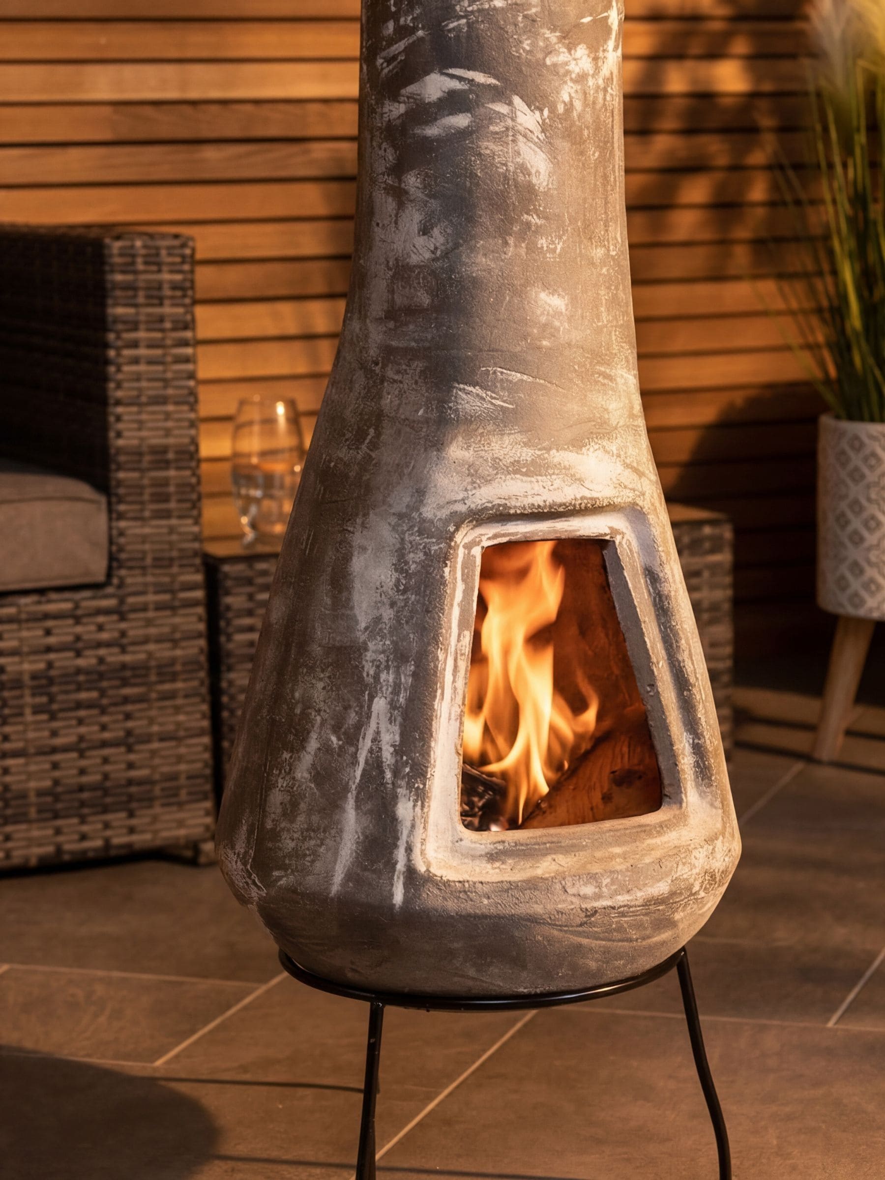 Charles Bentley medium Barcelona clay chiminea 87cm, imported from the UK