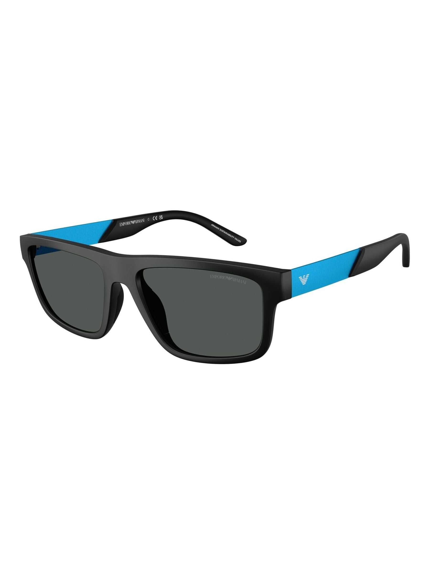 Emporio Armani rectangle sunglasses matte black dark grey lenses, imported from the UK