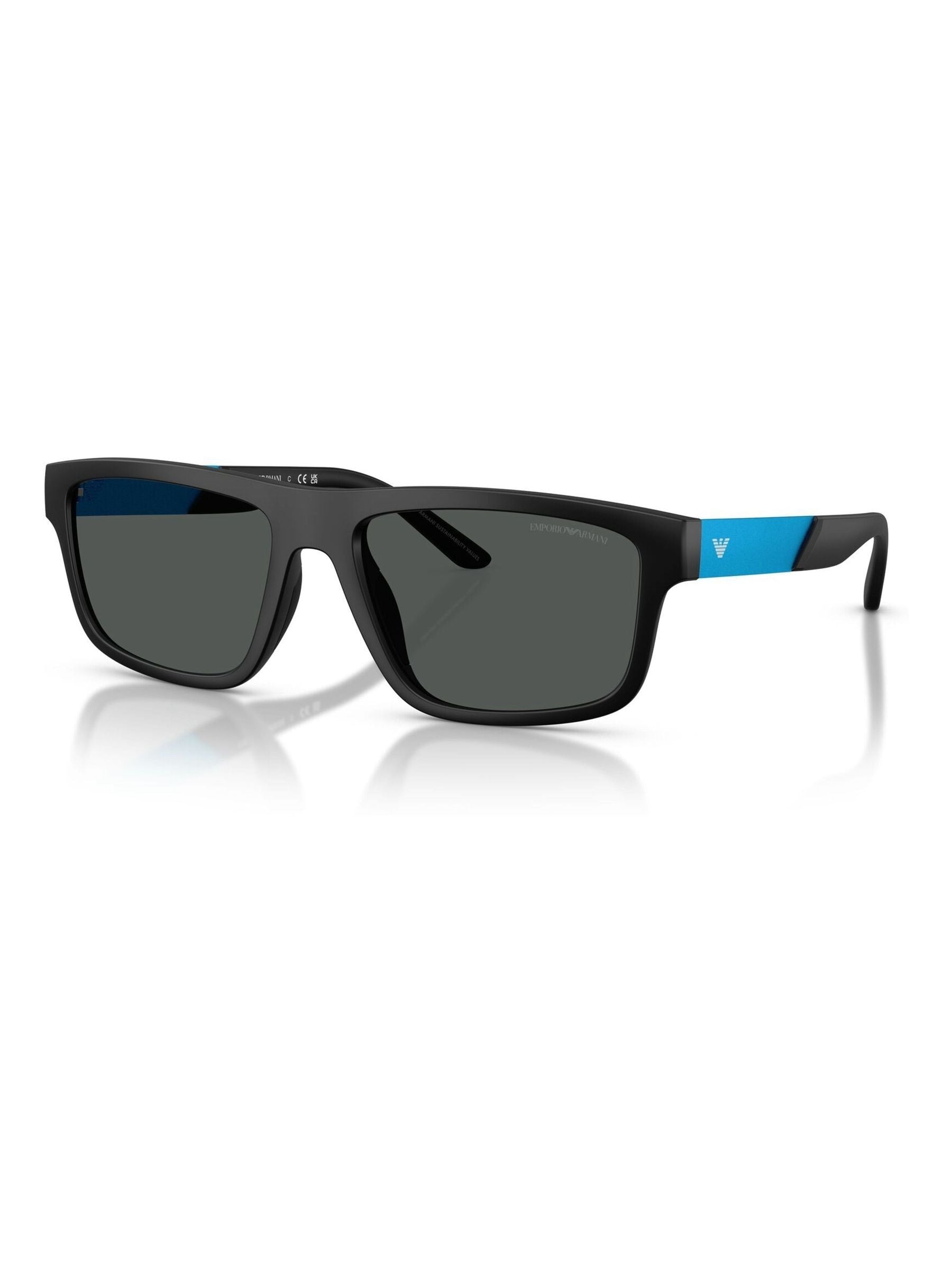 Emporio Armani rectangle sunglasses matte black dark grey lenses, imported from the UK