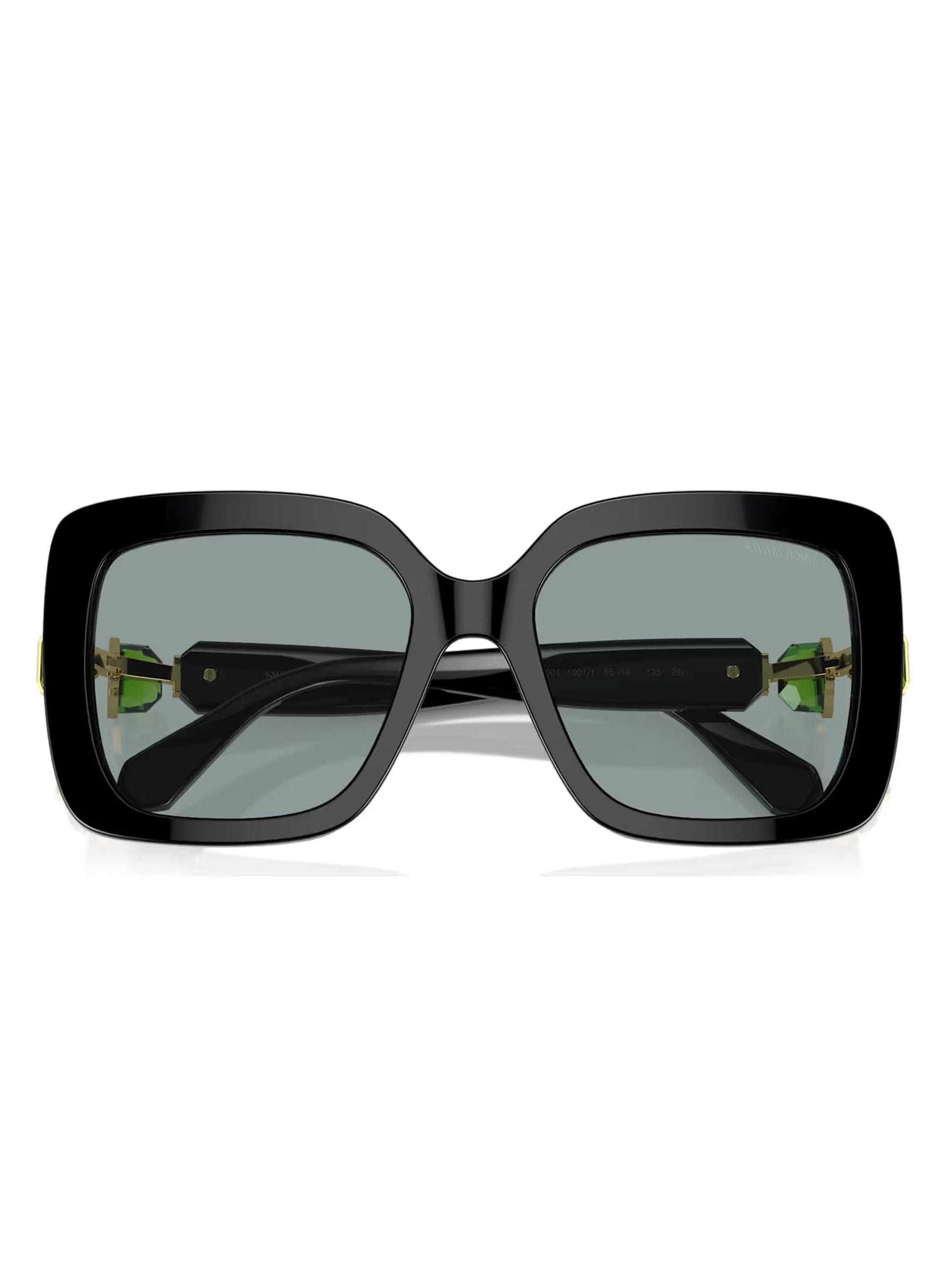 Swarovski black square sunglasses with dark grey lenses, UK version