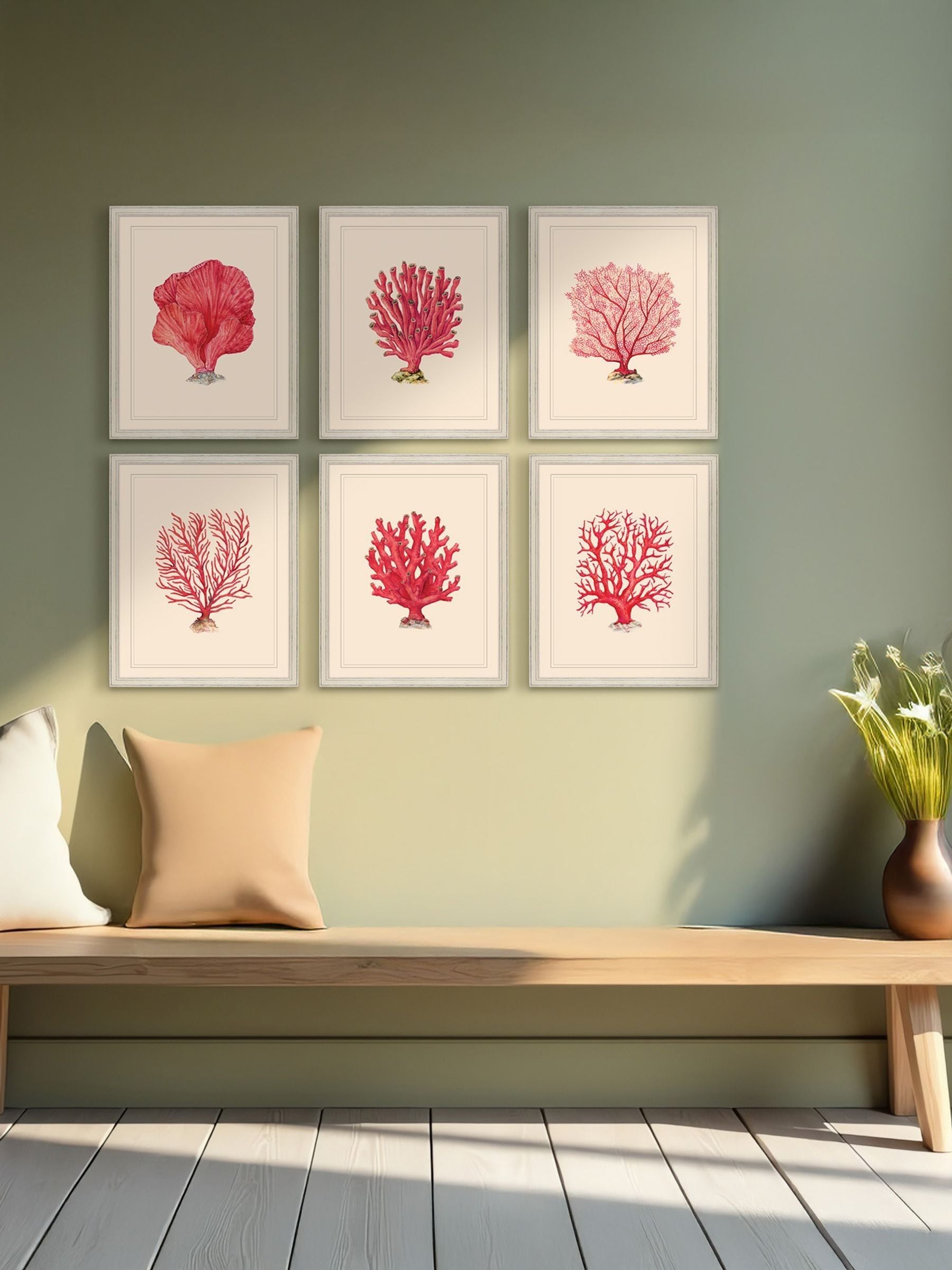 Brookpace Lascelles red and white coral wall art frame 55x45cm - British product