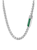 Lacoste silver tone stainless steel Spelt necklace with green logo (British brand)