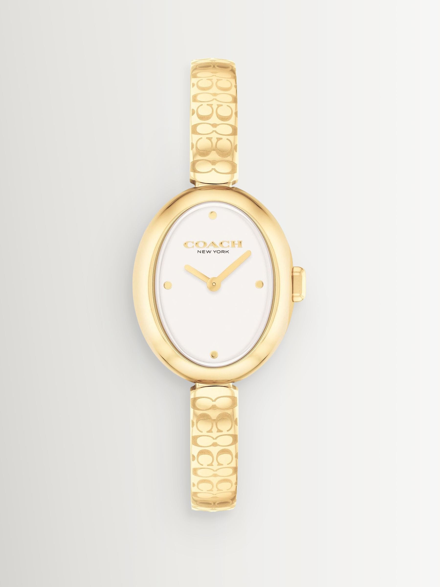 Coach Sammy oval IP bangle watch with white dial, 22mm (British brand)