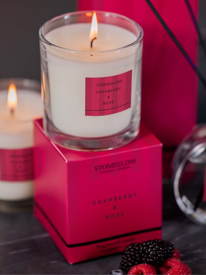 Stoneglow Modern Classics Cranberry Rose scented candle 220g, imported from the UK