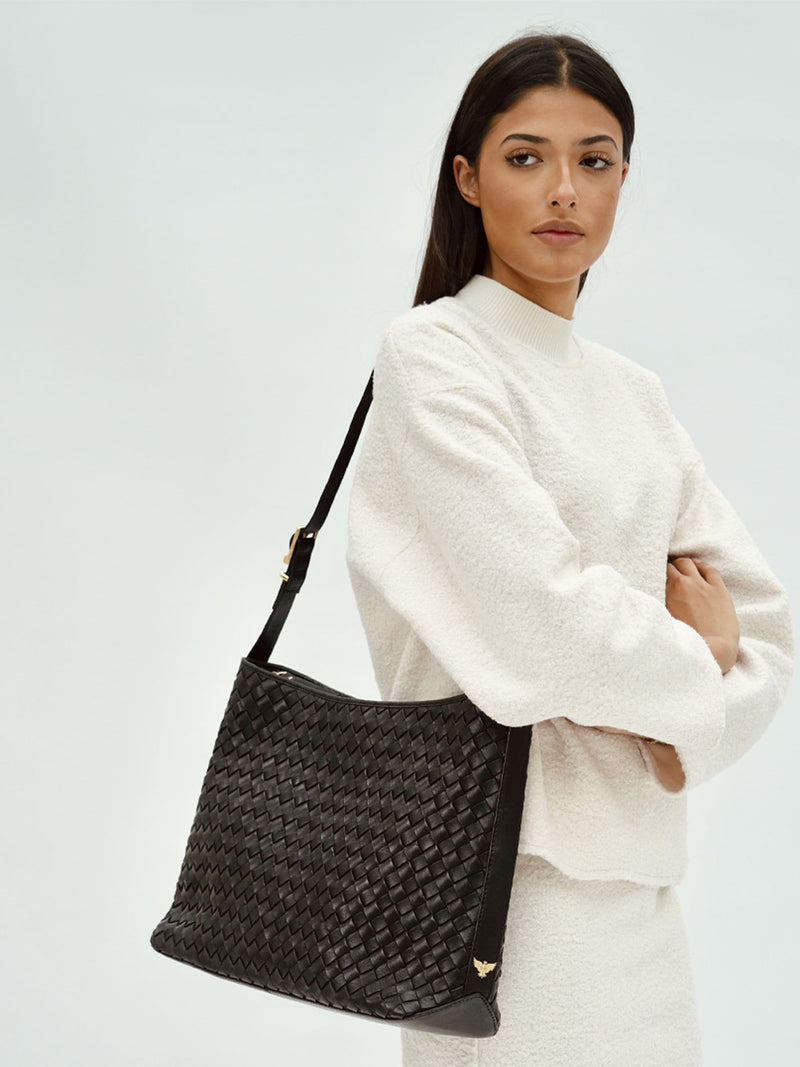 Apatchy black leather hobo bag, gold hardware, - British product