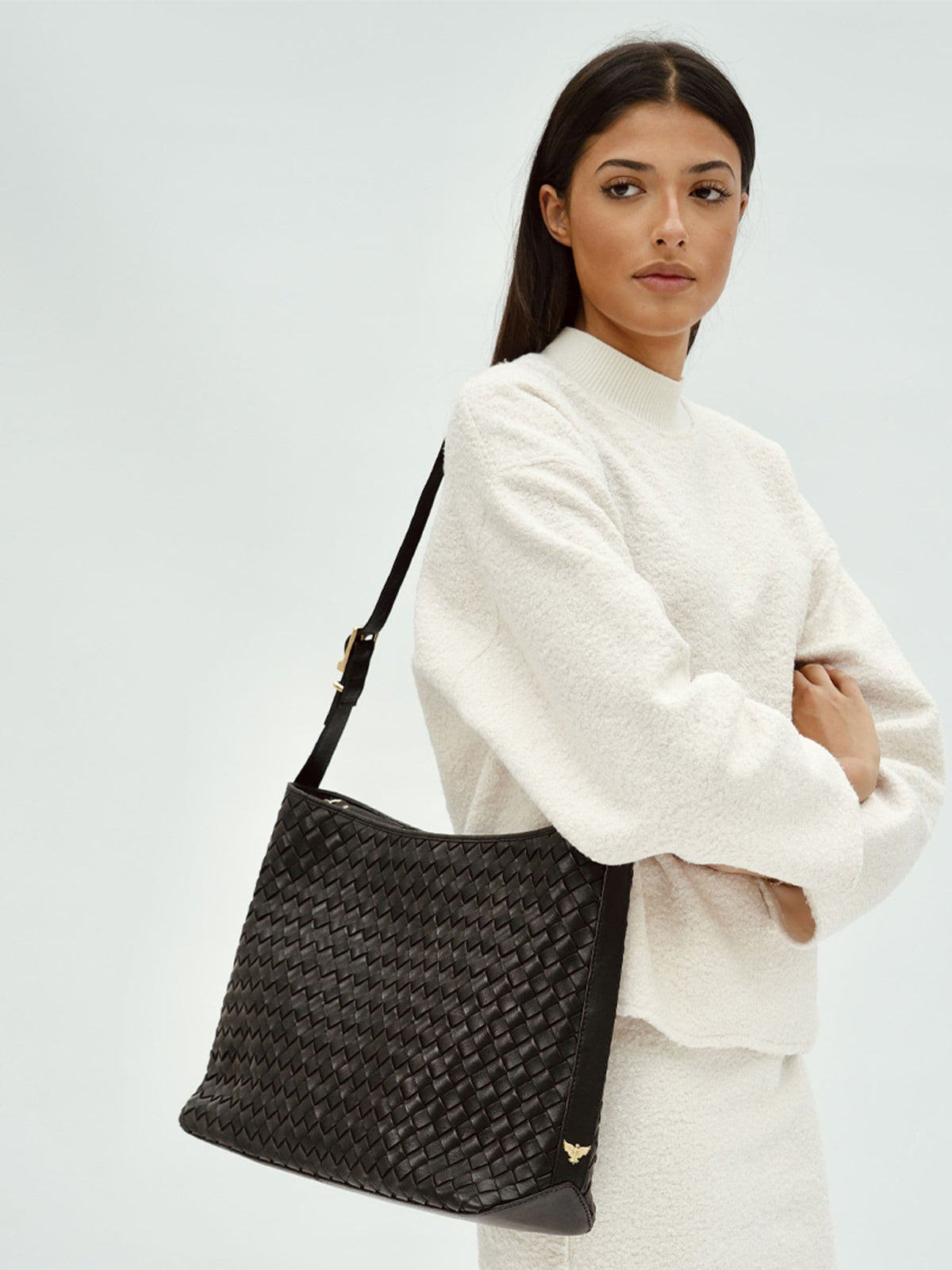 Apatchy black leather hobo bag, gold hardware, - British product