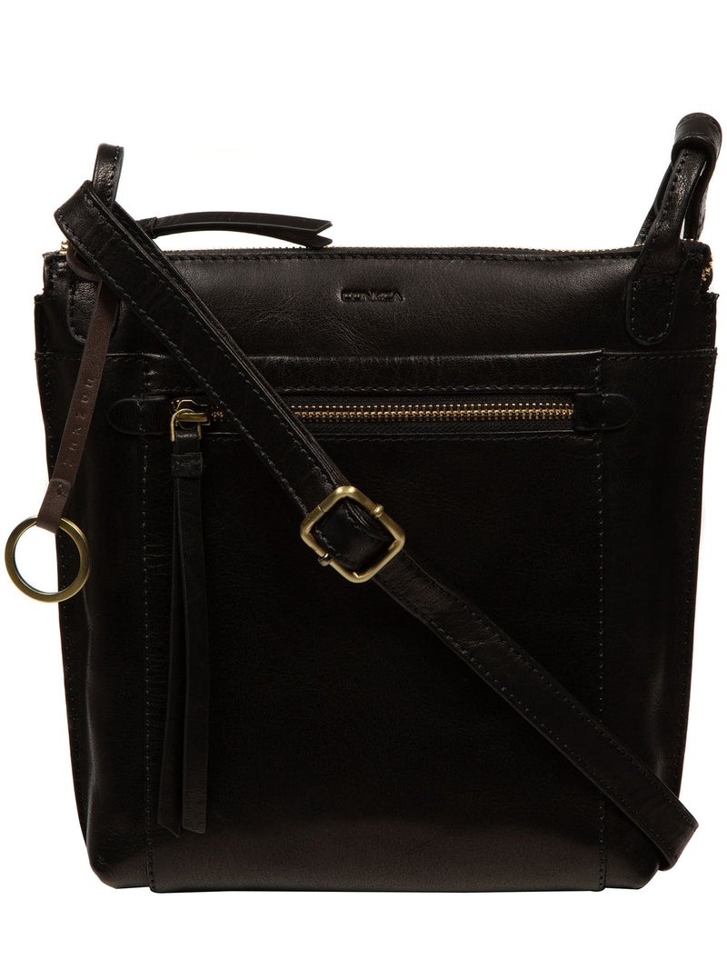 Conkca Zarro black leather shoulder bag (British brand)