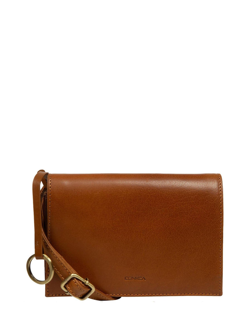 Conkca Brown Fleur Leather Cross-Body Bag