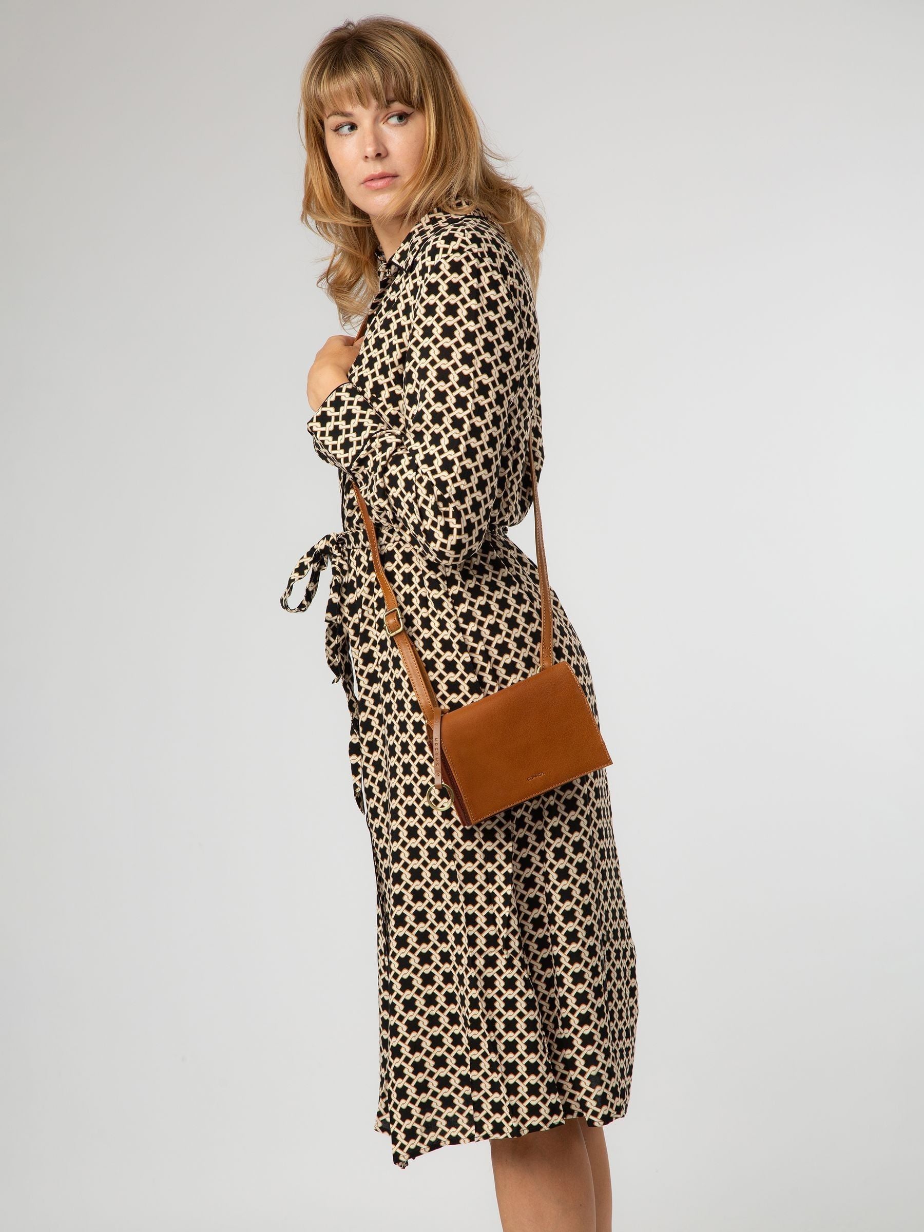 Conkca Brown Fleur Leather Cross-Body Bag